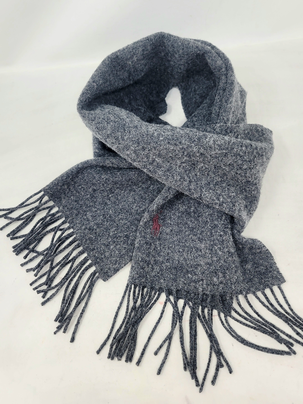 VTG Polo Ralph Lauren Unisex 100% Scotland Wool Charcoal Grey Scarf 90s Preppy